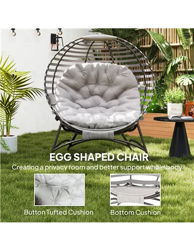 Outsunny Egg Chair with Cushion & Side Pocket - Light Grey