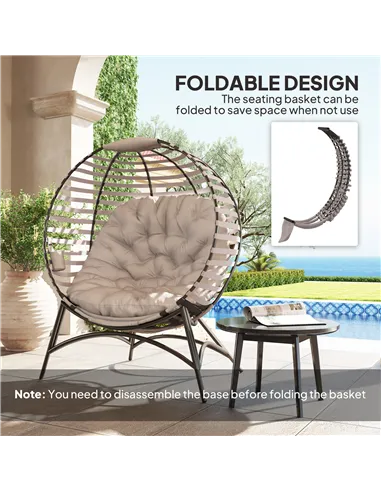 Outsunny Egg Chair with Cushion & Side Pocket - Light Grey