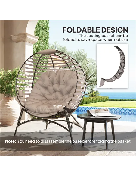 Outsunny Egg Chair with Cushion & Side Pocket - Light Grey