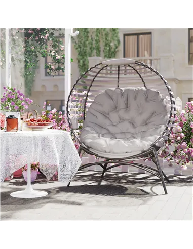 Outsunny Egg Chair with Cushion & Side Pocket - Light Grey