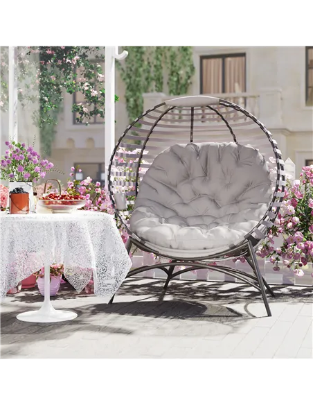 Outsunny Egg Chair with Cushion & Side Pocket - Light Grey