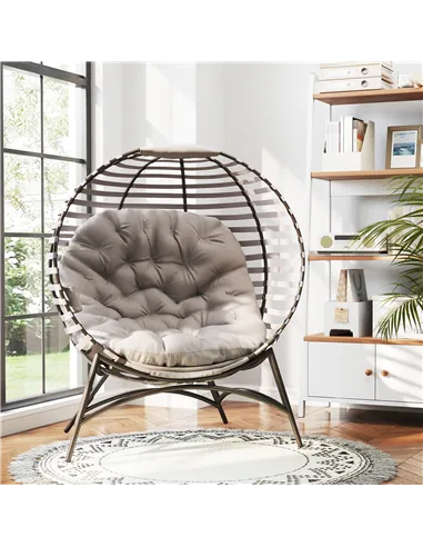 Outsunny Egg Chair with Cushion & Side Pocket - Light Grey