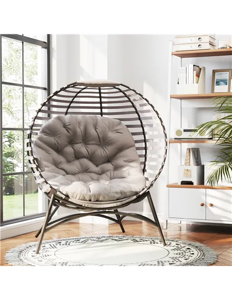 Outsunny Egg Chair with Cushion & Side Pocket - Light Grey