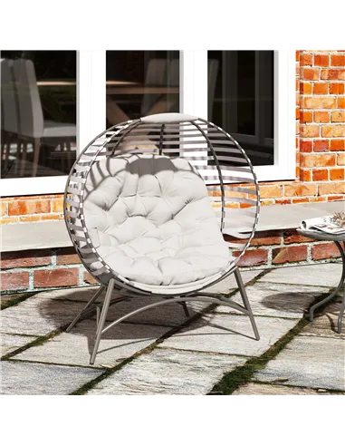 Outsunny Egg Chair with Cushion & Side Pocket - Light Grey