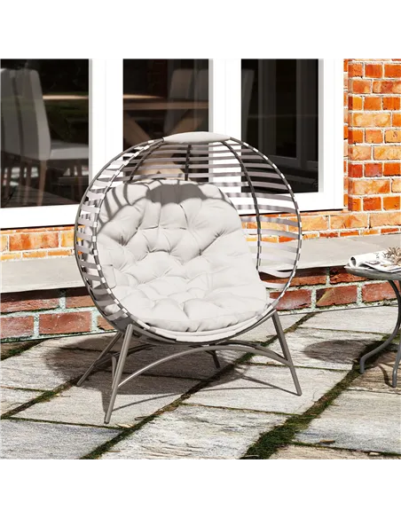 Outsunny Egg Chair with Cushion & Side Pocket - Light Grey