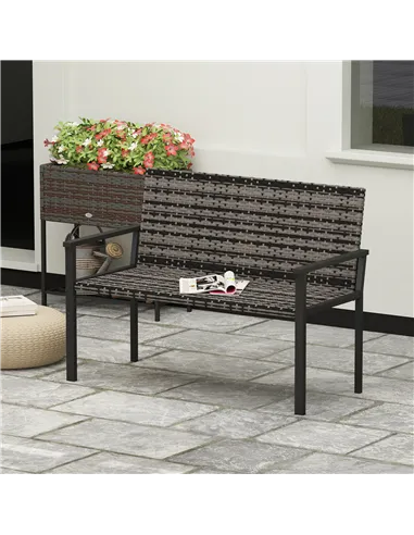 Outsunny Two-Seater Rattan Bench - Mixed Grey