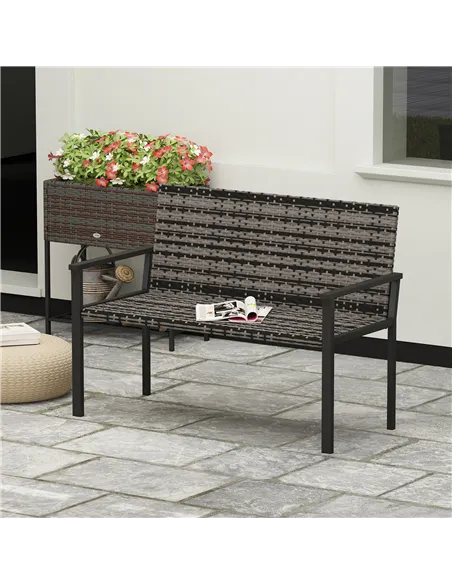 Outsunny Two-Seater Rattan Bench - Mixed Grey