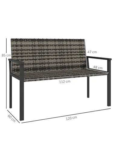 Outsunny Two-Seater Rattan Bench - Mixed Grey