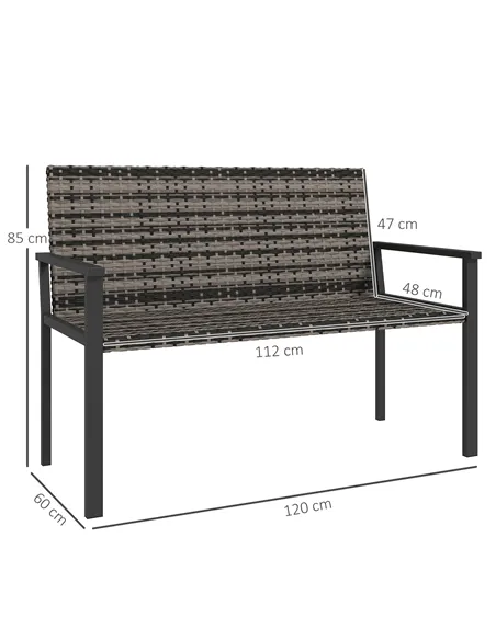 Outsunny Two-Seater Rattan Bench - Mixed Grey