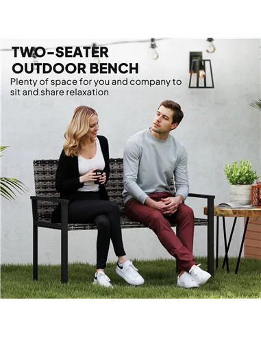 Outsunny Two-Seater Rattan Bench - Mixed Grey