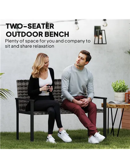 Outsunny Two-Seater Rattan Bench - Mixed Grey