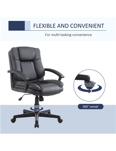 HOMCOM Office Chair, Computer Desk Chair, PU Leather Mid Back Executive Chair with Adjustable Height and Swivel Rolling Wheels f