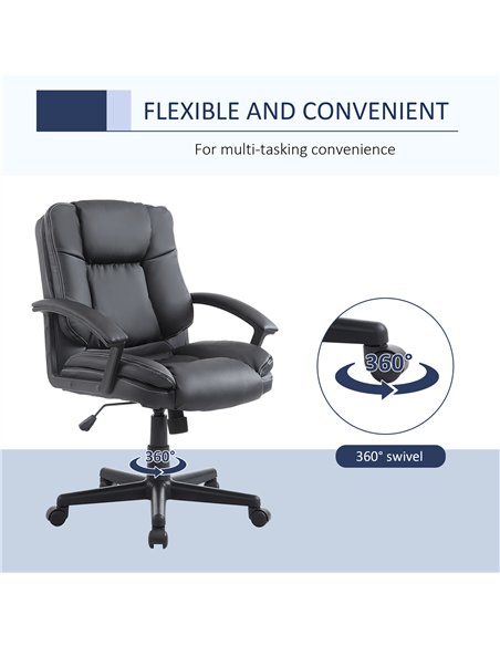 HOMCOM Office Chair, Computer Desk Chair, PU Leather Mid Back Executive Chair with Adjustable Height and Swivel Rolling Wheels f