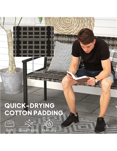 Outsunny Two-Seater Rattan Bench - Mixed Grey