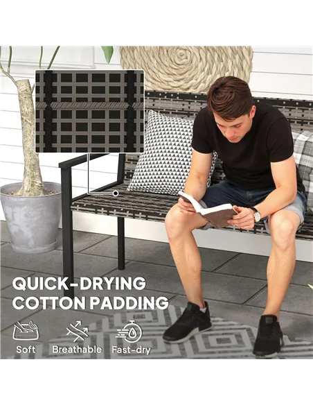 Outsunny Two-Seater Rattan Bench - Mixed Grey