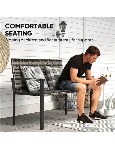 Outsunny Two-Seater Rattan Bench - Mixed Grey