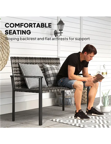 Outsunny Two-Seater Rattan Bench - Mixed Grey