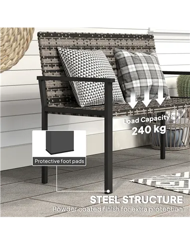 Outsunny Two-Seater Rattan Bench - Mixed Grey
