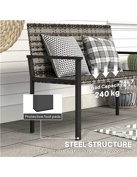 Outsunny Two-Seater Rattan Bench - Mixed Grey