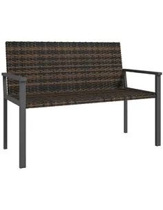 Outsunny 2 Seater Rattan Garden Bench, Outdoor Bench with Quick-Drying Cotton Padding, Wicker Garden Loveseat with Armrests, Ste