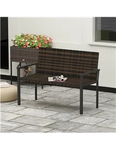 Outsunny 2 Seater Rattan Garden Bench, Outdoor Bench with Quick-Drying Cotton Padding, Wicker Garden Loveseat with Armrests, Ste 2