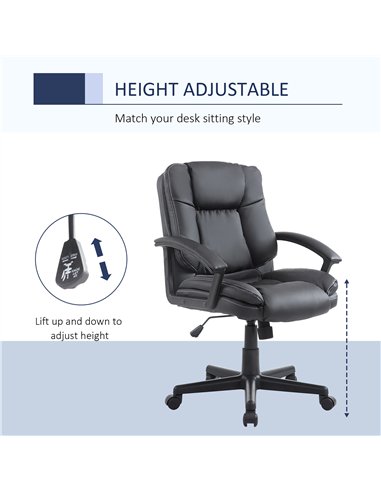 HOMCOM Office Chair, Computer Desk Chair, PU Leather Mid Back Executive Chair with Adjustable Height and Swivel Rolling Wheels f