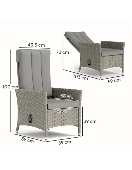 Outsunny 105°-150° Reclining Rattan Chair - Grey