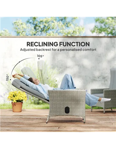 Outsunny 105°-150° Reclining Rattan Chair - Grey