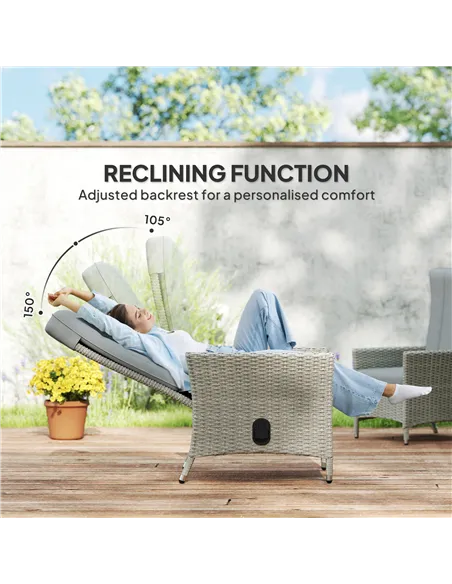 Outsunny 105°-150° Reclining Rattan Chair - Grey