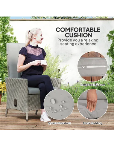 Outsunny 105°-150° Reclining Rattan Chair - Grey