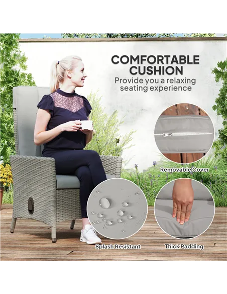 Outsunny 105°-150° Reclining Rattan Chair - Grey