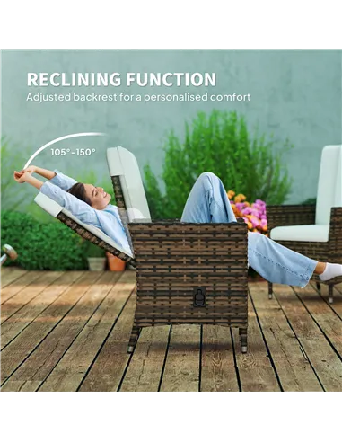 Outsunny 105°-150° Reclining Rattan Chair - Cream