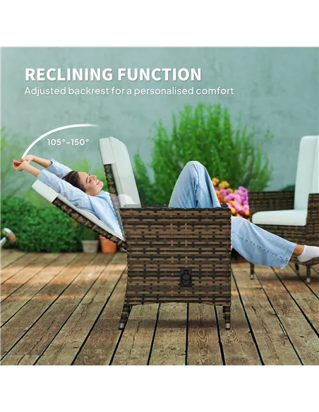 Outsunny 105°-150° Reclining Rattan Chair - Cream