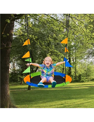 Outsunny Kid Nest Swing Seat Saucer Tree Swing 40 Inch/100cm Adjustable Rope Outdoor Indoor for Kids Over 3 Years Old Multi-Colo
