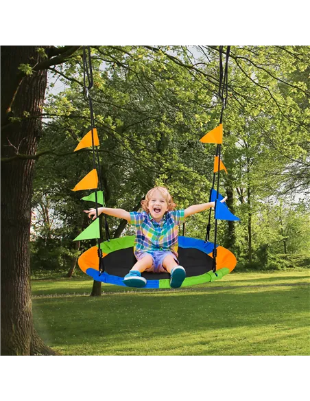 Outsunny Kid Nest Swing Seat Saucer Tree Swing 40 Inch/100cm Adjustable Rope Outdoor Indoor for Kids Over 3 Years Old Multi-Colo