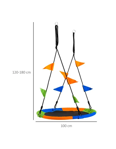 Outsunny Kid Nest Swing Seat Saucer Tree Swing 40 Inch/100cm Adjustable Rope Outdoor Indoor for Kids Over 3 Years Old Multi-Colo