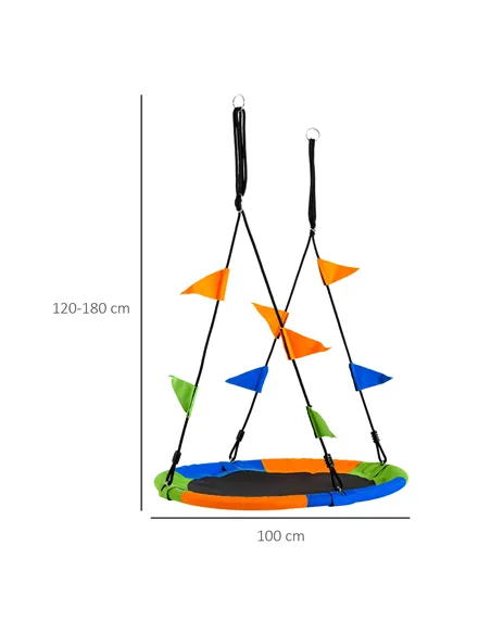 Outsunny Kid Nest Swing Seat Saucer Tree Swing 40 Inch/100cm Adjustable Rope Outdoor Indoor for Kids Over 3 Years Old Multi-Colo