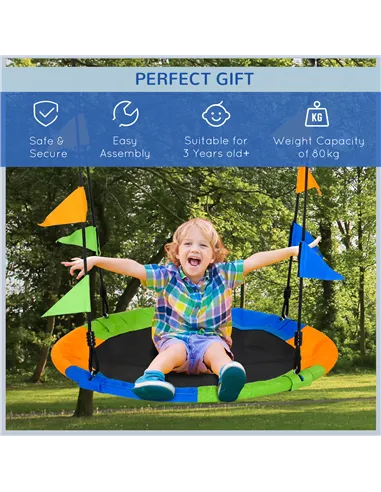 Outsunny Kid Nest Swing Seat Saucer Tree Swing 40 Inch/100cm Adjustable Rope Outdoor Indoor for Kids Over 3 Years Old Multi-Colo