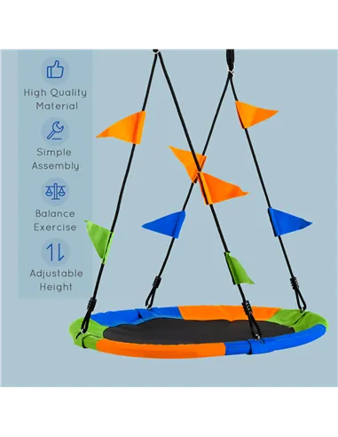 Outsunny Kid Nest Swing Seat Saucer Tree Swing 40 Inch/100cm Adjustable Rope Outdoor Indoor for Kids Over 3 Years Old Multi-Colo