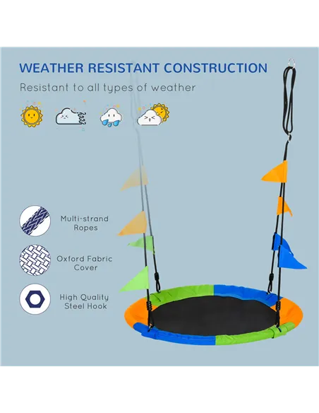 Outsunny Kid Nest Swing Seat Saucer Tree Swing 40 Inch/100cm Adjustable Rope Outdoor Indoor for Kids Over 3 Years Old Multi-Colo