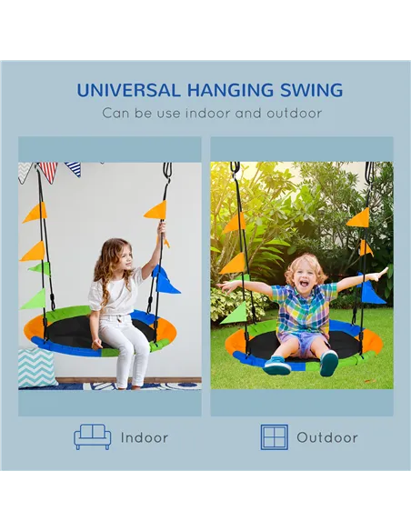 Outsunny Kid Nest Swing Seat Saucer Tree Swing 40 Inch/100cm Adjustable Rope Outdoor Indoor for Kids Over 3 Years Old Multi-Colo