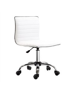 HOMCOM Adjustable Swivel Office Chair with Armless Mid-Back in PU Leather and Chrome Base - White