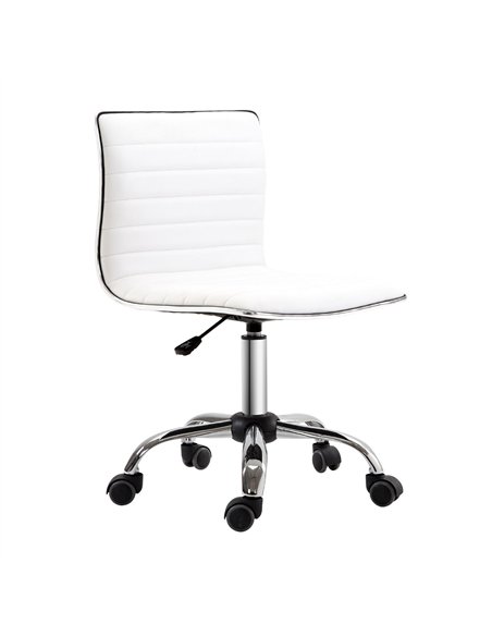 HOMCOM Adjustable Swivel Office Chair with Armless Mid-Back in PU Leather and Chrome Base - White