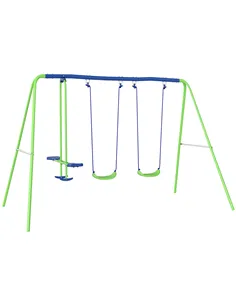 Outsunny Metal Garden Swing Set Height Adjustable Children Outdoor Backyard Play Set for Toddlers Over 3 Years Old, Green