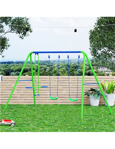 Outsunny Metal Garden Swing Set Height Adjustable Children Outdoor Backyard Play Set for Toddlers Over 3 Years Old, Green