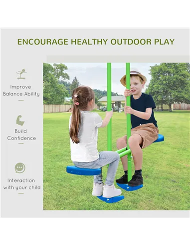 Outsunny Metal Garden Swing Set Height Adjustable Children Outdoor Backyard Play Set for Toddlers Over 3 Years Old, Green