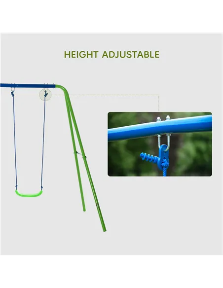 Outsunny Metal Garden Swing Set Height Adjustable Children Outdoor Backyard Play Set for Toddlers Over 3 Years Old, Green
