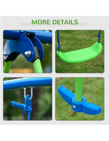 Outsunny Metal Garden Swing Set Height Adjustable Children Outdoor Backyard Play Set for Toddlers Over 3 Years Old, Green
