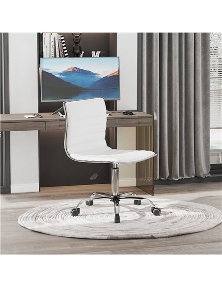HOMCOM Adjustable Swivel Office Chair with Armless Mid-Back in PU Leather and Chrome Base - White