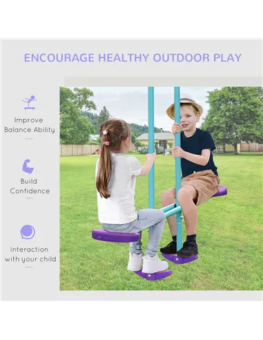 Outsunny Metal Swing Set, with Seesaw, Adjustable Height, for Ages 3+ Years, Purple